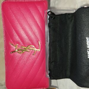 Saint‎ Laurent Pink Caviar Chevron Quilted Wallet/Clutch